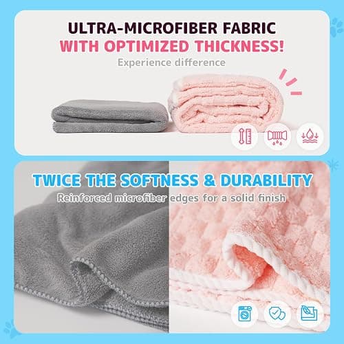 SOONTAN Microfiber Dog Towel Set for Drying Dogs – Absorbent, Quick-Dry, and Soft Towels for Bathing and Grooming Dogs and Cats, Including 2 Different Sized – Cloud Pet Towels (Pink) thumbnail 5