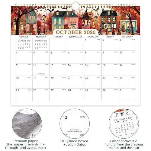 2026 Calendar - 2026 Wall Calendar, Jan. 2026 - Dec. 2026 Wall Calendar, 14.8'' x 11.6'', with Julian Dates, Hanging Hole, Thick Paper, Landscape Calendar thumbnail 5