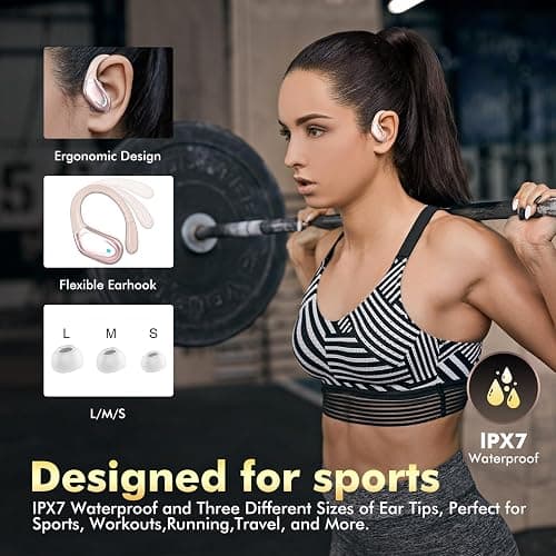 HAOYUYAN Wireless Earbuds, Sports Bluetooth Headphones, 80Hrs Playtime Ear Buds with LED Power Display, Noise Canceling Headset, IPX7 Waterproof Earphones for Workout/Running (Rose Gold) thumbnail 5