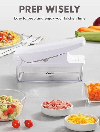 Geedel Vegetable Cutter, Onion Cutter Pro Food Chopper, Kitchen Vegetable Slicer Dicer Cutter Grater, Veggie Chopper with container for Salad Onion Potato Carrot (4 in 1, White) thumbnail 6