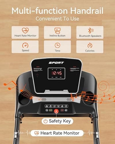 Treadmill for Home, 3.0HP Folding Treadmill with Incline, 300 lbs Capacity, Bluetooth & Heart Rate Sensor, Space-Saving Design thumbnail 4