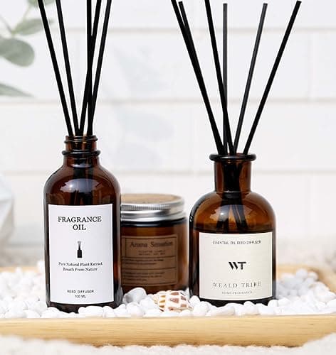 WEALD TRIBE Reed Diffuser Set for Bathroom Air Fresheners, Oil Diffuser Sticks | White Jasmine Scent 4.0 fl oz Home Fragrance with Sticks Defusers | House Bedroom Office Shelf Decor thumbnail 6