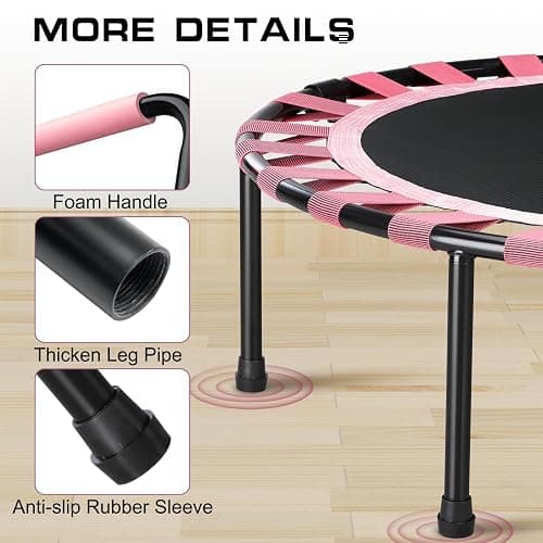 AOTOB 40/48" Fitness Trampoline for Adult, Max Load 450 LBS, Foldable Mini Trampoline with Durable Bungees,Small Rebounder Exercise Trampoline with Bar for Workout for Quiet & Safely Cushioned Bounce thumbnail 3