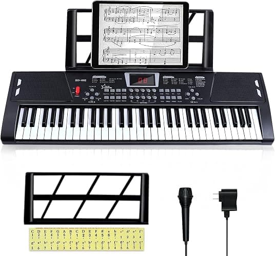 61 key piano keyboard - Electric Keyboard Piano with Microphone, Music Stand, Built-In Speakers - Portable Digital Piano for Beginners, Ideal Gift & Learning - Image 1