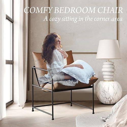 Accent Chair Living Room Chairs Accent Chairs Set of 2 Comfy Reading Chair for Bedroom Upholstered Lounge Chair Mid Century Modern Arm Chair Side Sofa Cozy Chair Armchair Waiting Room Chairs(Brown, 2) - 2 - Brown thumbnail 5