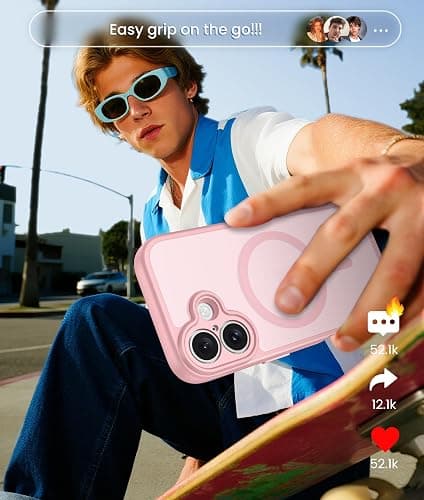 FNTCASE for iPhone 16 Case: [Compatible with Magsafe] Translucent Matte Cases with [Full Camera Protection] [Screen Protector] Military Grade Shockproof Protective Phone Cover - Light Pink thumbnail 8