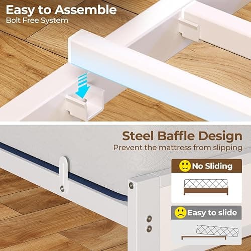 Rolanstar Bed Frame Full Size with Charging Station and LED Lights, Upholstered Headboard with Storage Shelves, Heavy Duty Metal Slats, No Box Spring Need, Noise Free, Easy Assembly, White thumbnail 6