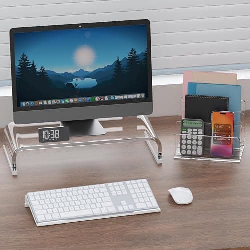 Richboom Acrylic Tilted Computer Keyboard Holder for Easy Ergonomic Typing, Keyboard Stand for Office Desk, Home, School, White thumbnail 2