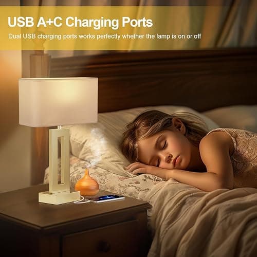 Seealle Bedroom Table Lamps Set of 2 - Touch Bedside Lamps with USB C+A, 3 Way Dimmable Gold Lamp for Nightstand, Modern Night Stands Lamps for Living Room End Tables Desk Bed Side Study Room(16.4n) thumbnail 7