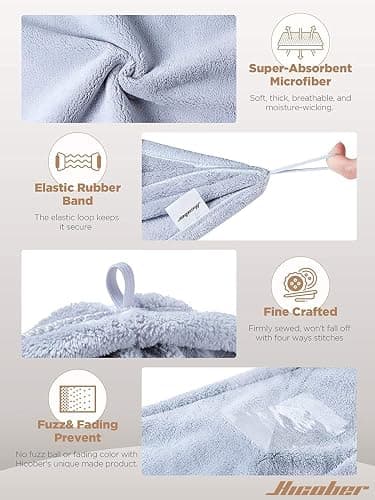 Hicober Microfiber Hair Towel Wrap, Fast Drying Hair Towels for Women, Soft Lightweight Quick Dry Turban for Curly & Long Hair–3 Pack(Blue/Grey/Pink) thumbnail 3