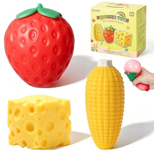 dZbGift 3pcs Fruit Squishy- Cheese Squishy,Strawberry Corn Squishy,Squeeze Toys,Fruit squishies for Stress Relief,Gift for Boys Girls Adults - Image 1