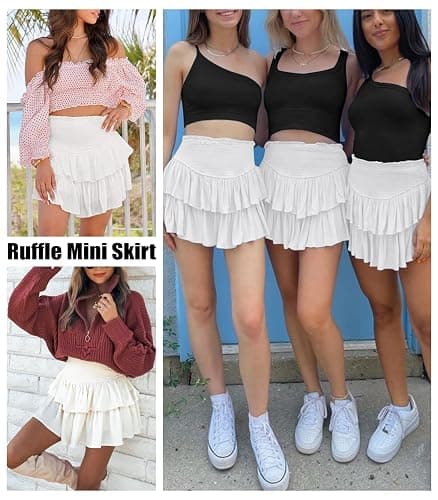 MIYIEONZ Women's Cute High Waist Ruffle Mini Skirt Layered Ruffle Hem Flared Flowy Casual Swing Beach Mini Short Skirt thumbnail 4