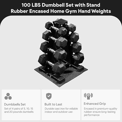 BalanceFrom Rubber Coated Hex Dumbbell Weight Set with Storage Rack, 100LB or 150LB or 200LB Set, 5-20 lbs or 5-25 lbs or 10-30 lbs Pairs thumbnail 2