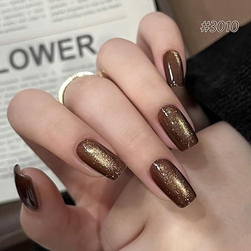 GAOY Cat Eye Gel Nail Polish Set with Magnet for Sparkling Maillard Effect, Caramel Amber Glitter Nail Art, Long Lasting Gel for Home & Salon Manicure thumbnail 3