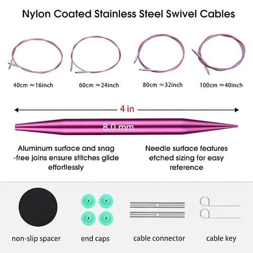 Guclud Interchangeable Circular Knitting Needles Set 4-inch Round Metal Knitting Needles Sizes US 2.5, 3, 4, 5, 6, 7, 8, 9, 10, 10.5, 11, 13, 15 with 4 Cords, Accessories and Case thumbnail 2