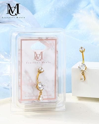 CM Crareesi Mania Belly Button Ring Dangle Belly Rings 316L Surgical Steel Belly Button Piercing Jewelry Teardrop Navel Ring for Women - Gold-CLCZ-12mm thumbnail 4