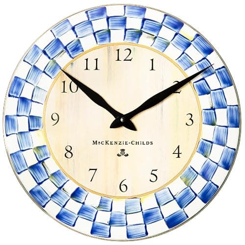 MACKENZIE-CHILDS Wall Clock, Decorative Clock for Kitchen and Living Room, Blue-and-White Royal Check - Image 1