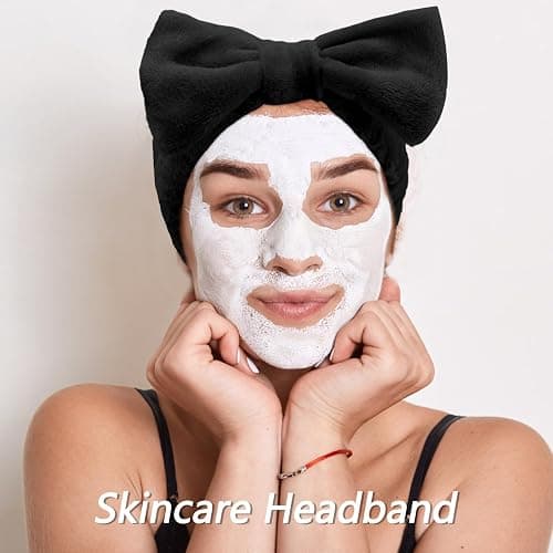 VELSCRUN Spa Headbands for Wash Face, Makeup Headband, Facial Skincare Headbands, 5 Pcs Black Puffy Sponge Spa Headband Bow Tie Hair Band Hair Clips Wristband Set Women Girls Accessories thumbnail 4
