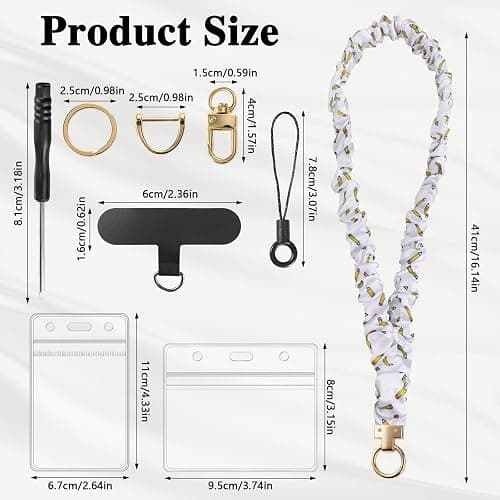 Prudiut Scrunchie Lanyard For Id Badges With Card Holder, Pencil | Stretchy Satin Lanyard, Includes Waterproof Id Holders, Keychain Hook And Phone Tether, Soft For All-Day Wear thumbnail 3
