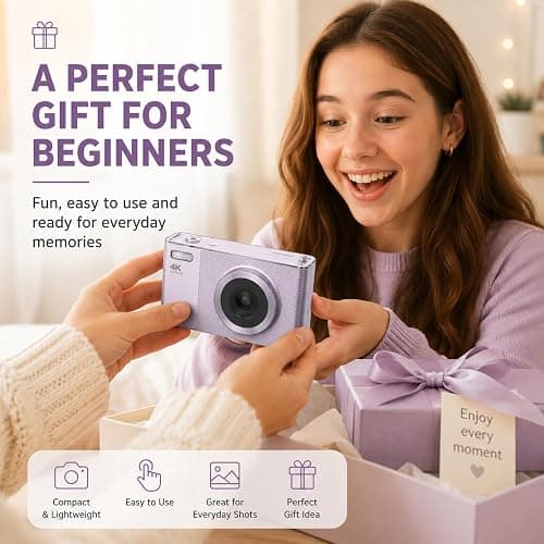 Fwmntu 4K Digital Camera for Teens and Beginners, 72MP Point and Shoot Camera with Autofocus, 16X Digital Zoom, 2.8 Inch IPS Screen, Type-C Rechargeable Compact Camera with 32GB Card, Purple thumbnail 6
