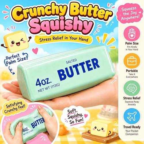 Crunchy Butter Squishy ASMR Bead Filled Slow Rising Squeeze Stress Relief | Crunchy Squishy Slow Rising Squeeze Stress Relief fidget , Portable ASMR Anxiety Relief Fidget thumbnail 2