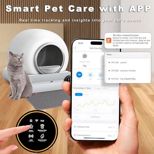 XQDKoon Litière autonettoyante pour chat avec 2 rouleaux de sacs poubelle et tapis de litière pour chat, contrôle par application pour plusieurs chats (A) thumbnail 5