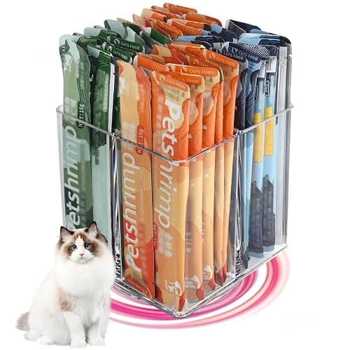 Lickable Cat Treats Organizer, Lazy Susan Acrylic Squeeze Up Cat Treats Storage Organizer with 4 Compartments, Wet Cat Food Storage Container for Kitchen Cabinet Pantry Shelf Countertop(Square) - Image 1