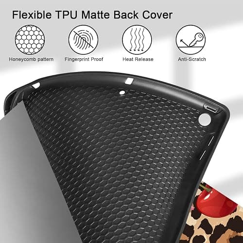 May ChenCase for iPad 10.2 Inch 2021 2020 2019 iPad 9th/8th/7th Generation with Pencil Holder, Slim Stand Protective Case with Soft TPU Back, Auto Sleep/Wake Cover, Cherry & Cheetah thumbnail 8