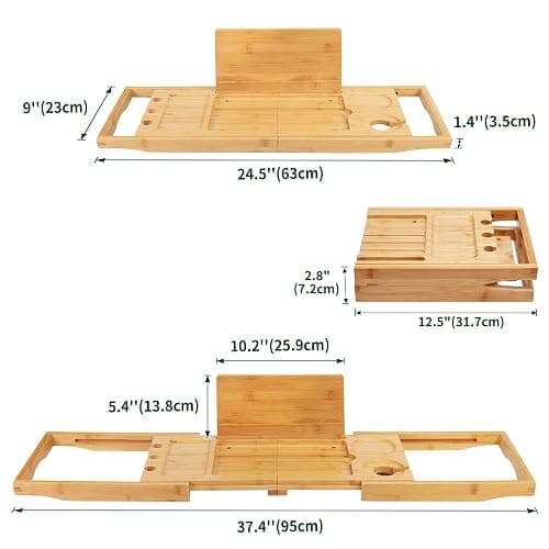 Utoplike Bamboo Bathtub Trays Caddy Bath Tray for Tub, Adjustable Bathroom Bathtub Organizer with Book Tablet Wine Cup Towel Holder, Bathroom Trays thumbnail 3