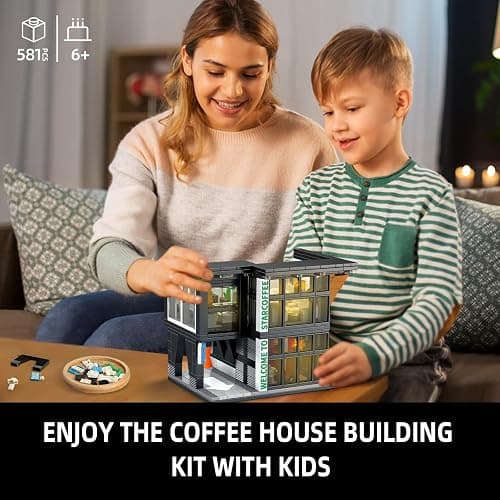 NEWABWN City Coffee House Architecture Building Blocks Set for Adults, Street View Modern Cafe Shop Building Construction Toy with Light, Christmas Birthday Gift for Kids Boys Girls 6-12 (581 PCS) thumbnail 6