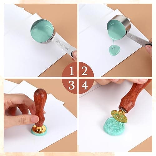 Wax Seal Stamp Kit,12pcs Sealing Wax Stamp Heads Flower Classical Wax Sealing Stamp Crafts Wax Seal Stamp with a Wooden Handle for Invitation Envelopes Letters thumbnail 3