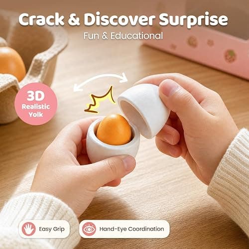 HANSGO 6PCS Play Food Sets for Kids Kitchen,Play Kitchen Accessories Wooden Egg Toy Food Grocery Store Pretend for Toddler Cooking DIY thumbnail 4