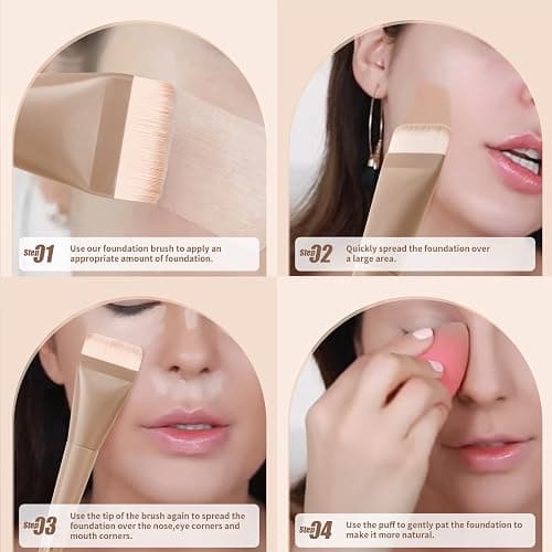 docolor Flat Foundation Brush Korean Makeup Brush Liquid Makeup Brush Premium Makeup Face Brush for Blending, Cream, Thin Foundation Brush Makeup Tool Face Foundation Flat Brush,Khaki thumbnail 9