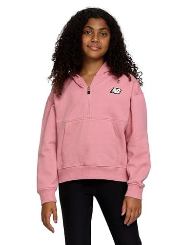 New Balance Girls Quarter Zip Up Hoodie – Soft Cotton Blended Fleece Active Youth Pullover Sweatshirt, Lined Hood - Image 1