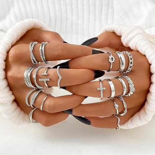 KISS WIFE Golden Silvery Black Kunckle Rings Set for Women, Dainty Simple Trendy Cute Stackable Finger Rings Pack, Perfect for Stacking Layering on Thumb and Knuckle, Mixed Size, Jewelry Gift thumbnail 2