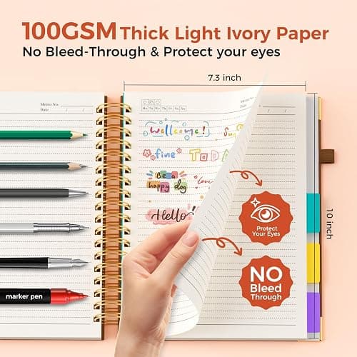 XYark Line Hardcover Spiral Notebook with Removable Dividers Tabs & Ruler, 5 Subject Notebook College Ruled, 300 Page, Large 8"x10" B5 Notebooks for Work School, Lined Journal for Women & Men, Brown thumbnail 4