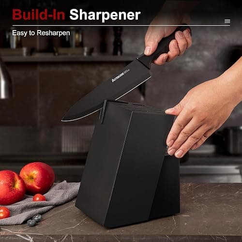 Astercook 15 Piece Knife Set with Sharpener Block - German Stainless Steel, Dishwasher Safe Kitchen Knives with Built-In Sharpener, Black thumbnail 2
