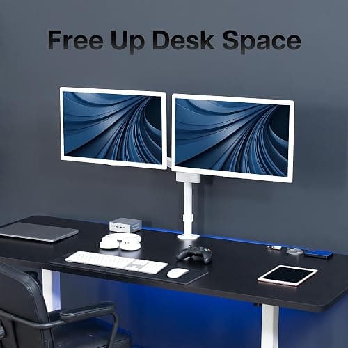 VIVO Dual Monitor Arm Mount for 17 to 32 inch Screens - Pneumatic Height Adjustment, Full Articulating Tilt, Swivel, Heavy Duty VESA Stand with Desk C-clamp and Grommet Option, White, STAND-V002KW thumbnail 7