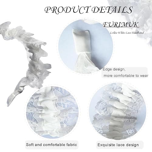 Furimuk Lolita White Lace Headband Headdress Gothic Vintage Cosplay Hair Accessories for Tea Party Princess thumbnail 3