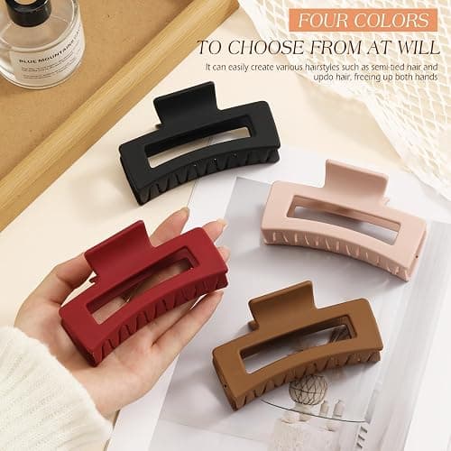 4 Pcs Flexible Hair Clip, 4.1Inch Flexible Claw Clip for Women Girls | Unsnappable Soft Claws Clips for Lying Down & Driving, Non-slip Strong Hold Hair Clips for Thin Thick Hair, Brown&Red thumbnail 6