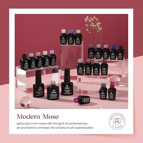 Beetles Gel Nail Polish Set, 23Pcs White Gray Black Glitter Gel Polish | 20 Colors Modern Muse Collection with 3Pcs Base Matte Glossy Top Coat Soak Off Uv Gel for Women Formula for DIY Nail Art thumbnail 5