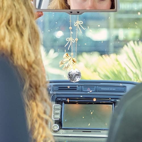 Celavoy Bow Car Mirror Hanging Accessories - Gold Cute Coquettee Bowknot Cars Charm for Rearview Mirrors Crystal Ball Suncatchers Pendant Ornament Auto Interior Decor Birthday Gifts for Women Girls thumbnail 5