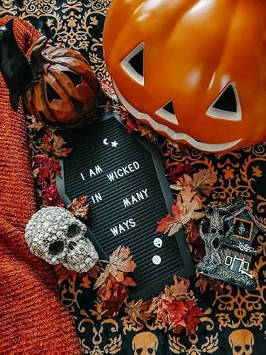 Nomnu Coffin Letter Board, Black Goth Decor with Bat Stickers Spooky Emojis | Wood and Felt board 17x10.5 inches +650 characters 80+ spooky gothic seasonal emojis, sawtooth hanger. Tabletop Stand thumbnail 7