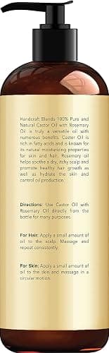 Handcraft Blends Castor Oil with Rosemary Oil - 8 Fl Oz - 100% Pure and Natural - Premium Grade Carrier Oil for Hair Growth, Eyelashes and Eyebrows, Hair & Body thumbnail 2