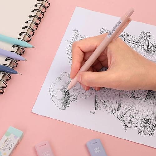 SKYDUE Cute Mechanical Pencil Set with Case – 6PCS 0.5mm & 0.7mm Mechanical Pencils, 360PCS HB Lead Refills, 4PCS Pastel Erasers, Aesthetic School Supplies for Writing, Drawing & Sketching thumbnail 2