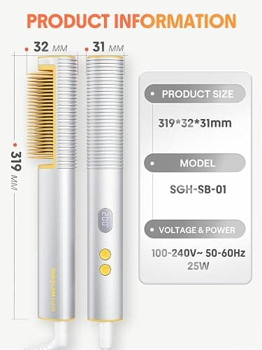SHEGLAM Straightener Brush 3D Ionic Hair Straightening Brush with 24K Gold Heated Comb, Anti-Scald Design, 60s Fast Heat-Up, Auto-Off, Frizz Control, Sleek & Smooth Styling thumbnail 8