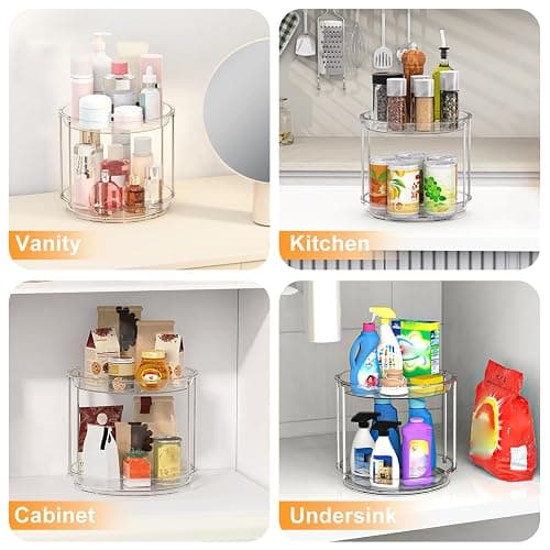 360 Rotating Makeup Organizer, 2 Tier Skincare & Perfume Holder for Bathroom Counter, Clear Spinning Vanity Tray, Lazy Susan Turntable Organizer for Dresser, Kitchen Cabinet thumbnail 6