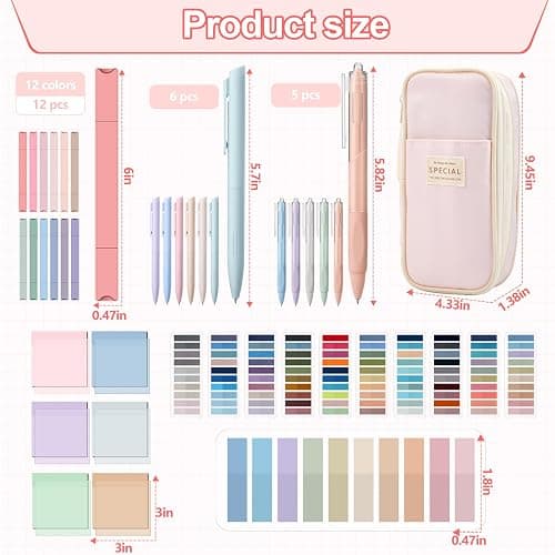 135 Pcs Book Annotation Kit Aesthetic Pencil Case Bag with 12 Highlighter 11 Gel Pen 1 Marker 300 Sheets Transparent Sticky Notes Pads 2640 Index Tabs Bible Study Supplies for School Gift(Pink) thumbnail 3