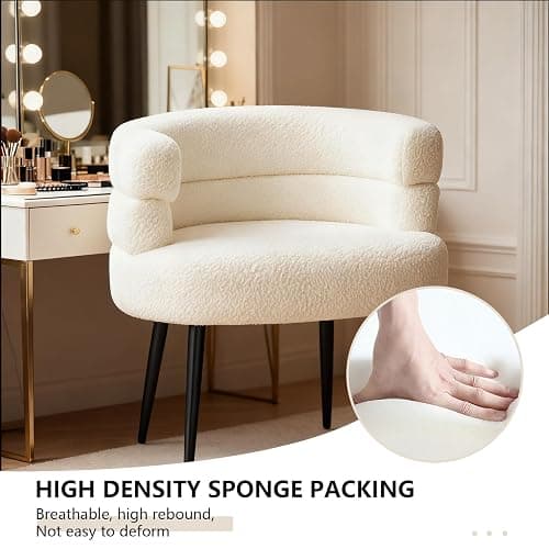 CHIQUERID Makeup Vanity Chairs with Back,Office Desk No Wheels,Comfy Fabric Easy to Install for Living Room,Bedroom,Home,Office,Dressing Room-Beige White thumbnail 4