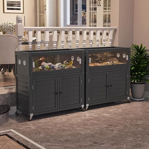 WAYTRIM Reptile Terrarium with Stand, 30 Gallon Reptile Tank with Adjustable Storage Cabinet, Wheels & Metal Mesh Roof Door, Reptile Habitat Enclosure for Snake/Lizard/Gecko thumbnail 2